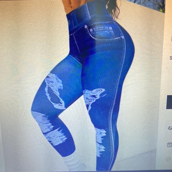 Flamingo Denim Look High Waisted Sports Leggings-Cobalt Size 2XL(14/16) - Picture 7 of 8